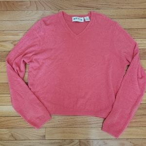 Orvis Womens Sweater XL Soft Fuzzy V-Neck Coral Pink Comfy Cozy Casual Cropped